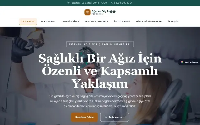 Diş Hekimi için Zigzag Petrol Turuncu – Diş Hekimi Web Sitesi ana sayfa görünümü