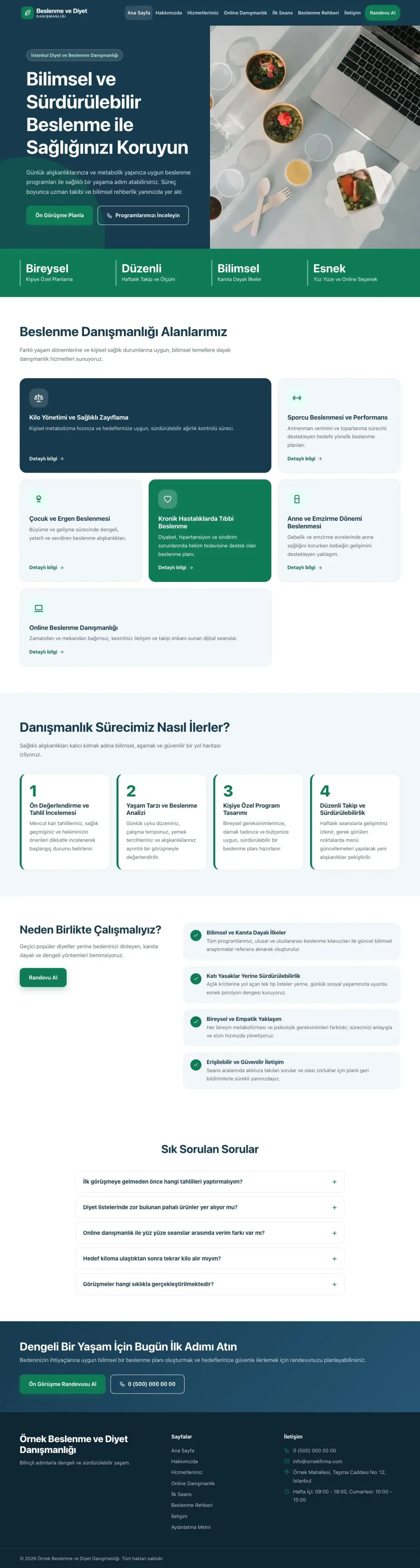 Blok Mavi Turkuaz – Diyetisyen Web Sitesi ana sayfa görünümü