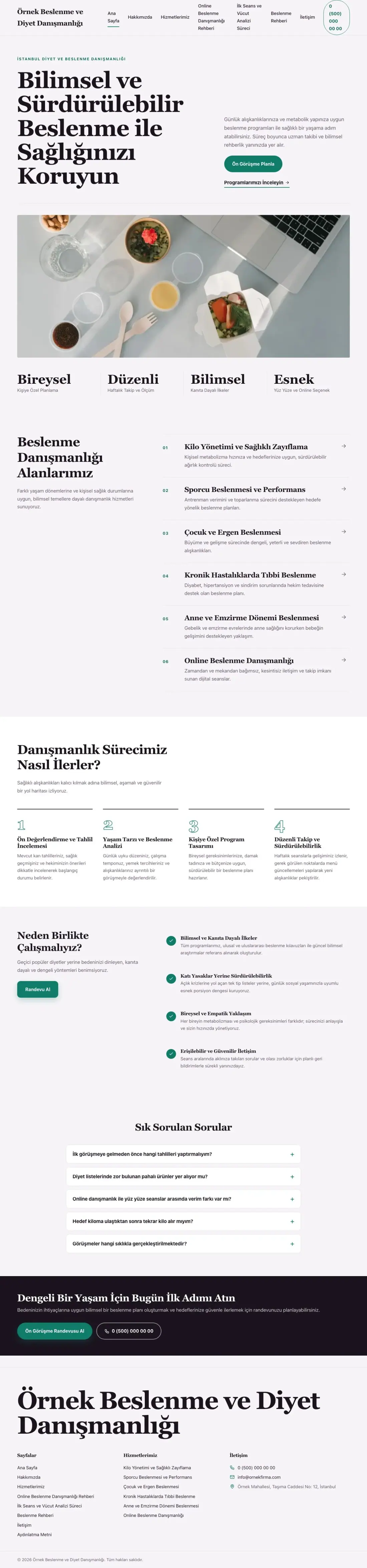 Diyetisyen için Editoryal Mor Turkuaz – Diyetisyen Web Sitesi ana sayfa görünümü