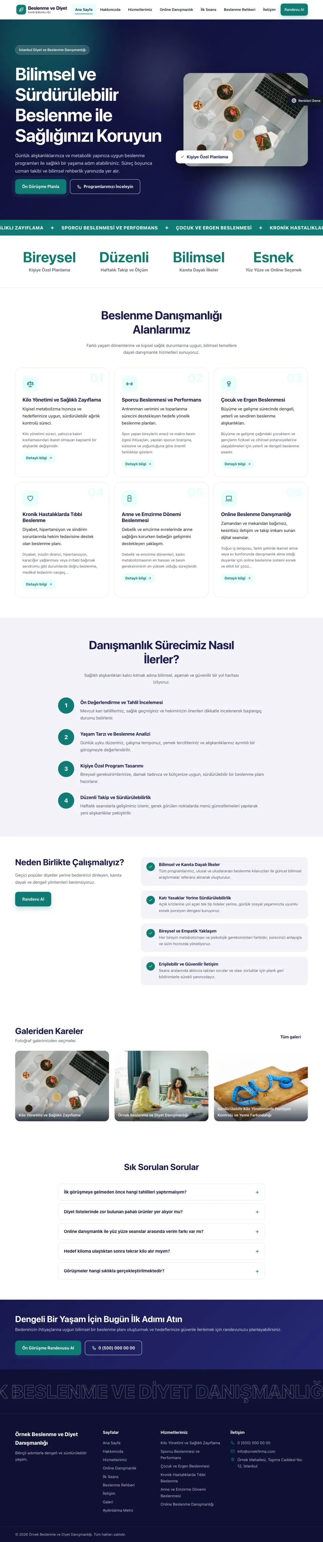 Diyetisyen için Hareketli Lacivert Turkuaz – Diyetisyen Web Sitesi ana sayfa görünümü
