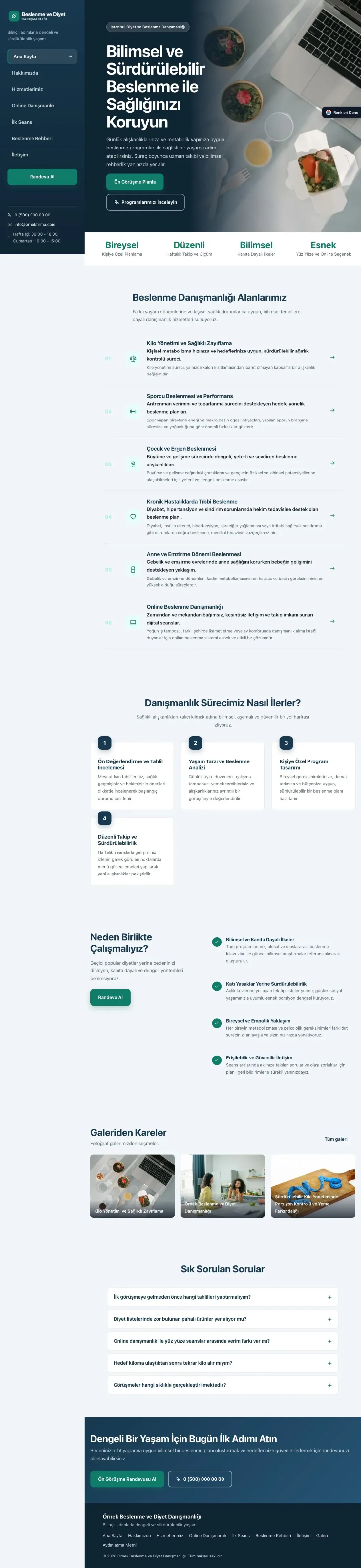 Diyetisyen için Sol Menü Mavi Turkuaz – Diyetisyen Web Sitesi ana sayfa görünümü
