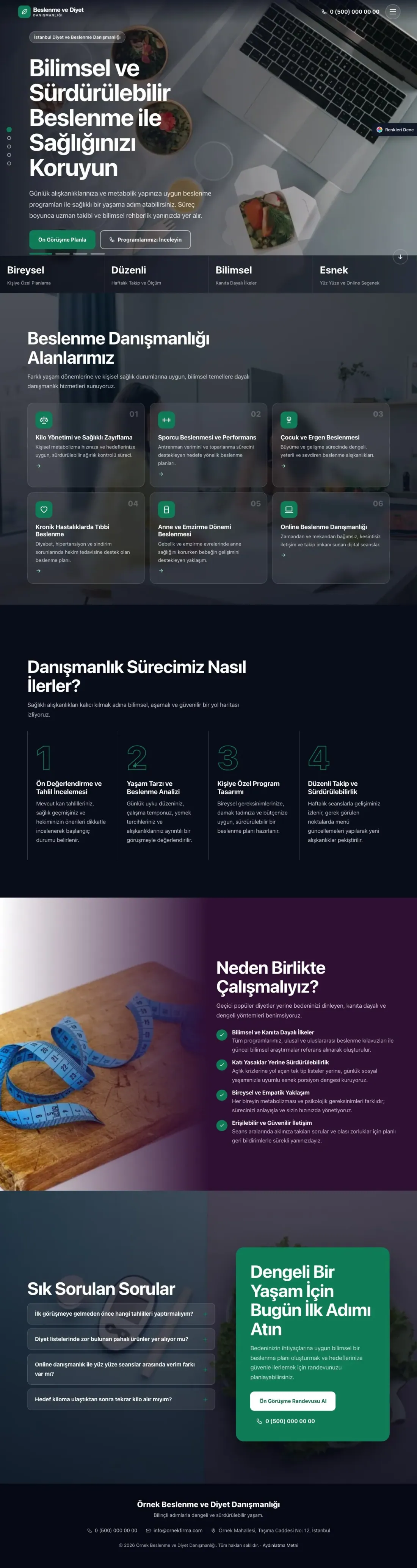 Diyetisyen için Tam Ekran Mor Turkuaz – Diyetisyen Web Sitesi ana sayfa görünümü