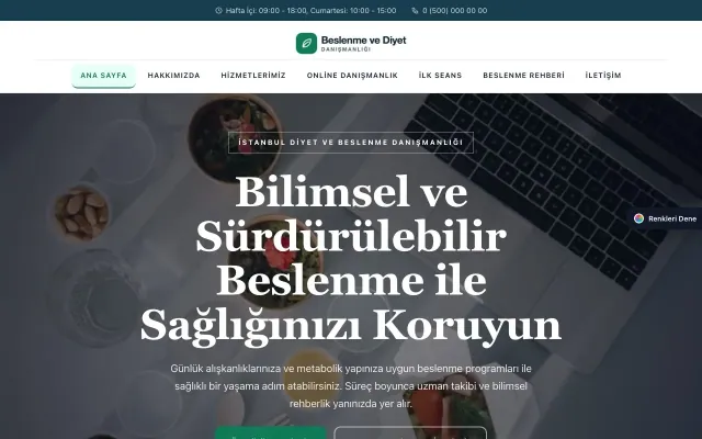 Diyetisyen için Zigzag Mavi Turkuaz – Diyetisyen Web Sitesi ana sayfa görünümü