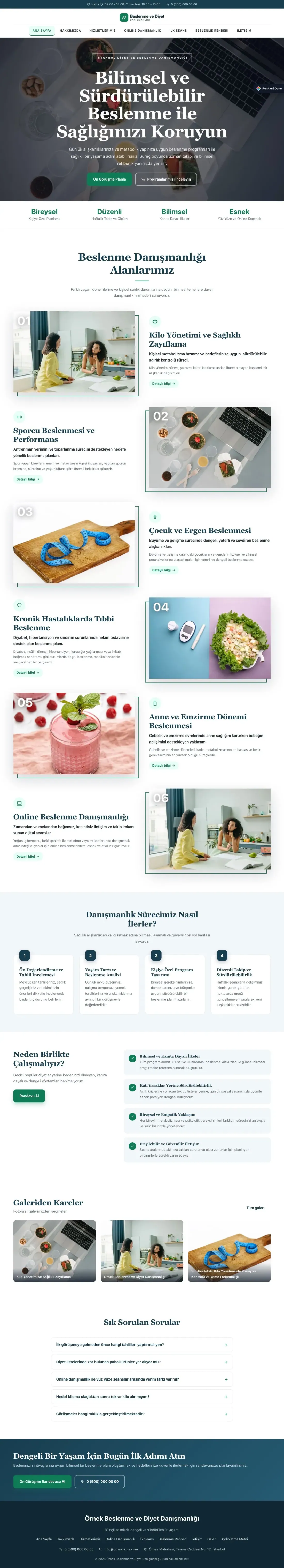 Diyetisyen için Zigzag Mavi Turkuaz – Diyetisyen Web Sitesi ana sayfa görünümü