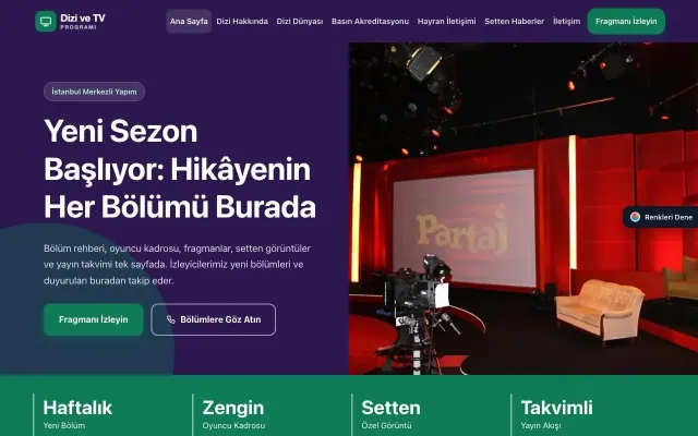Dizi ve TV Programı için Blok Mor Turkuaz – Dizi ve TV Programı Web Sitesi ana sayfa görünümü