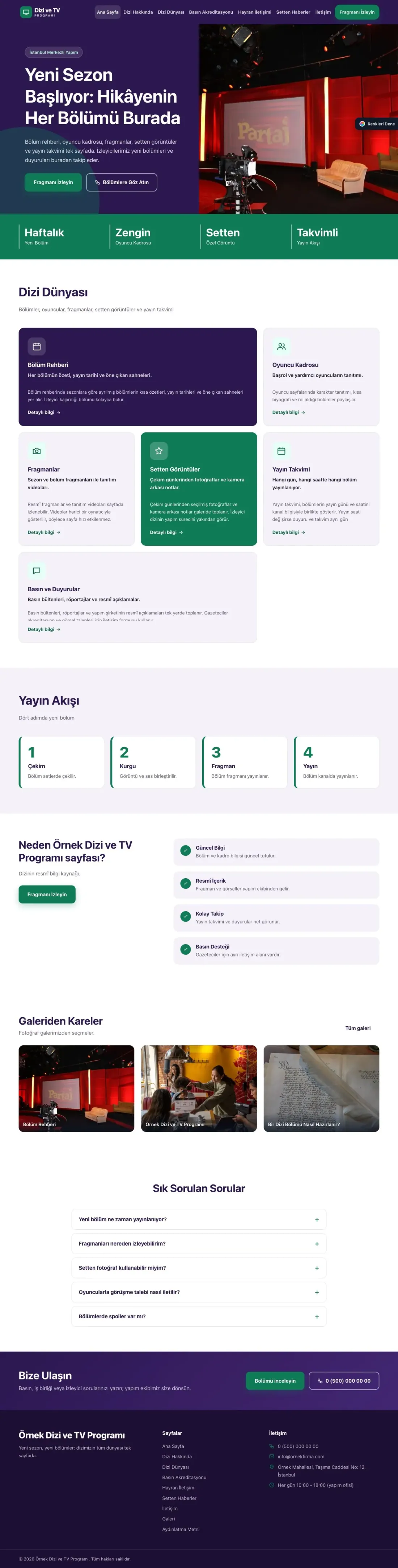 Dizi ve TV Programı için Blok Mor Turkuaz – Dizi ve TV Programı Web Sitesi ana sayfa görünümü