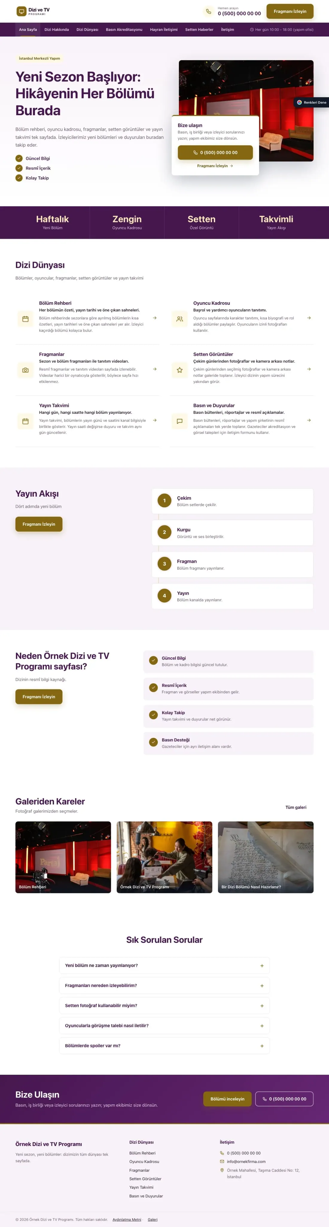 Dizi ve TV Programı için Bölünmüş Mor Amber – Dizi ve TV Programı Web Sitesi ana sayfa görünümü