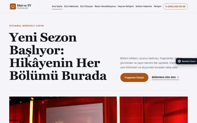 Dizi ve TV Programı için Dergi Editoryal Lacivert Turuncu – Dizi ve TV Programı Web Sitesi ana sayfa görünümü