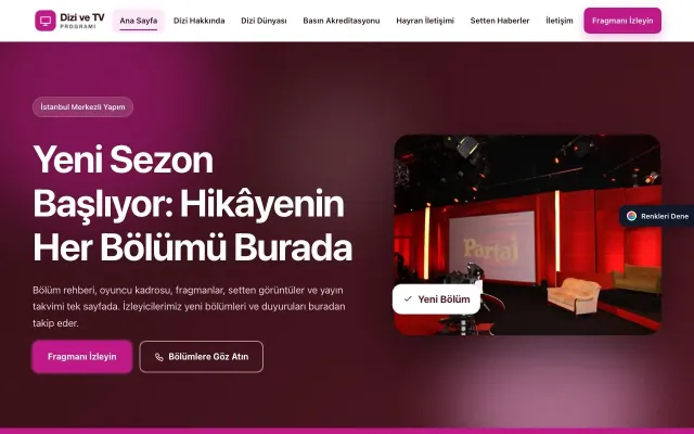 Dizi ve TV Programı için Hareketli Bordo Pembe – Dizi ve TV Programı Web Sitesi ana sayfa görünümü
