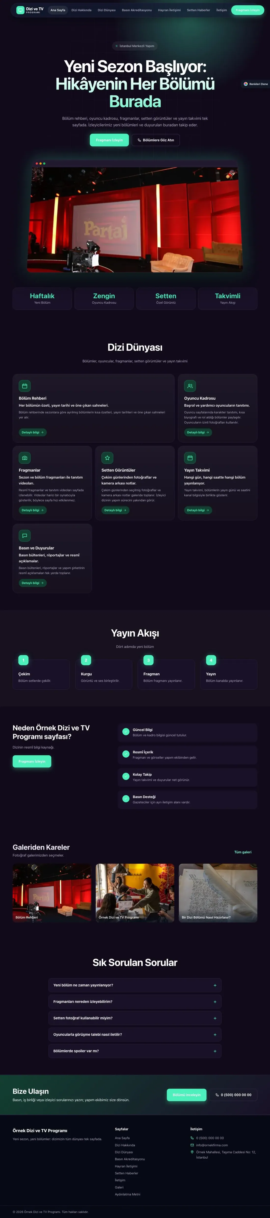 Dizi ve TV Programı için Koyu Modern Mor Turkuaz – Dizi ve TV Programı Web Sitesi ana sayfa görünümü
