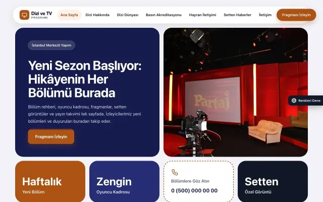 Dizi ve TV Programı için Mozaik Lacivert Turuncu – Dizi ve TV Programı Web Sitesi ana sayfa görünümü
