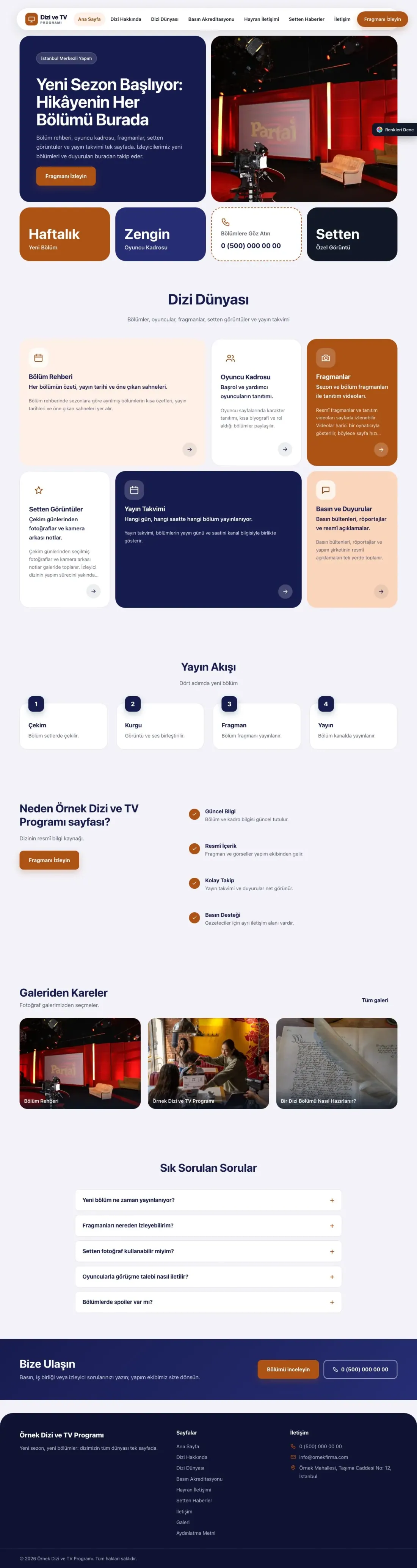 Dizi ve TV Programı için Mozaik Lacivert Turuncu – Dizi ve TV Programı Web Sitesi ana sayfa görünümü