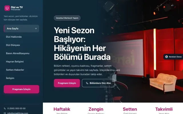 Dizi ve TV Programı için Sol Menü Mavi Pembe – Dizi ve TV Programı Web Sitesi ana sayfa görünümü