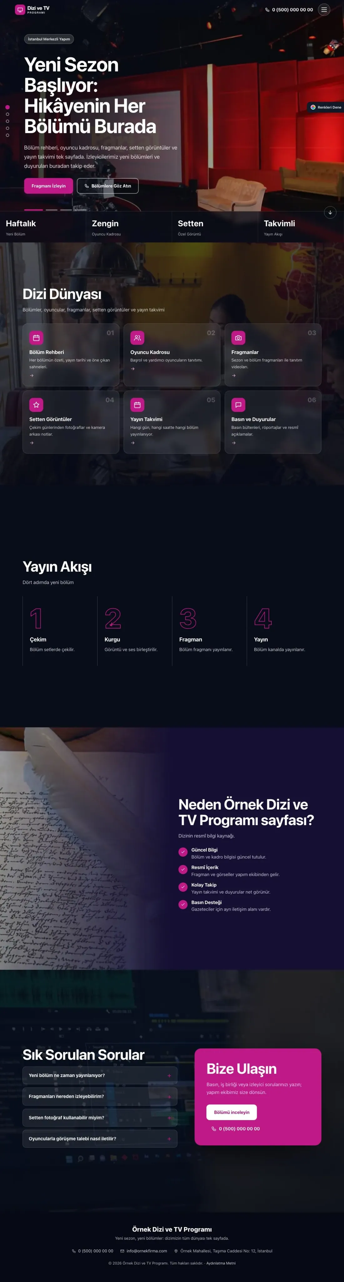 Dizi ve TV Programı için Tam Ekran Lacivert Pembe – Dizi ve TV Programı Web Sitesi ana sayfa görünümü