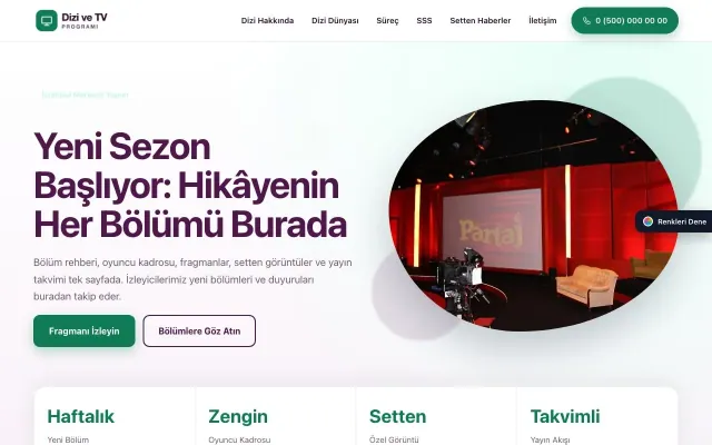 Dizi ve TV Programı için Tek Sayfa Erik Turkuaz – Dizi ve TV Programı Web Sitesi ana sayfa görünümü