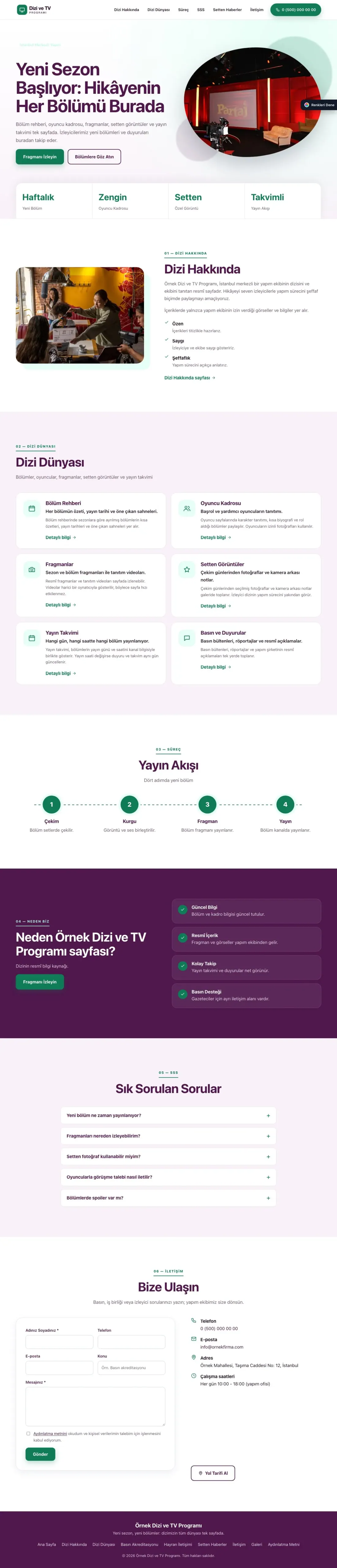 Dizi ve TV Programı için Tek Sayfa Erik Turkuaz – Dizi ve TV Programı Web Sitesi ana sayfa görünümü