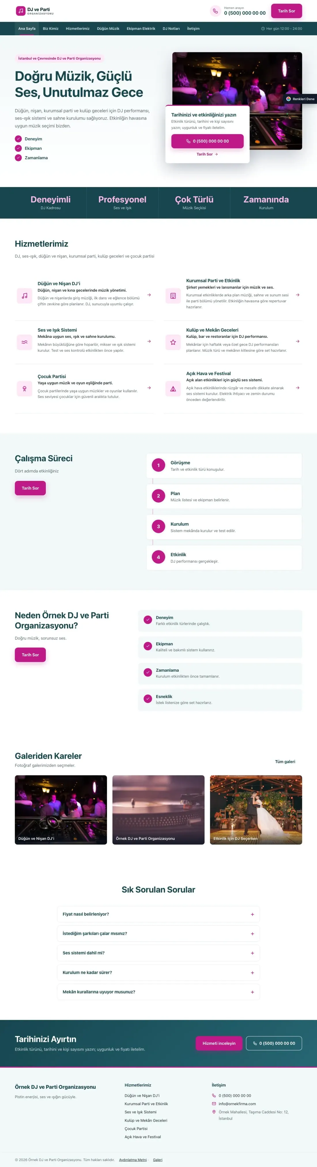 DJ ve Parti Organizasyonu için Bölünmüş Petrol Pembe – DJ ve Parti Organizasyonu Web Sitesi ana sayfa görünümü