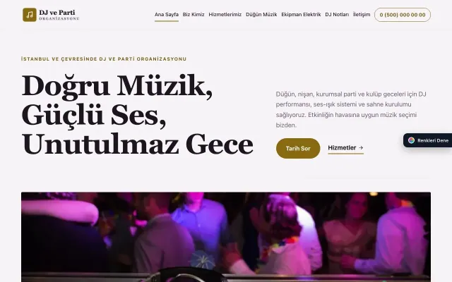 DJ ve Parti Organizasyonu için Dergi Editoryal Mor Amber – DJ ve Parti Organizasyonu Web Sitesi ana sayfa görünümü
