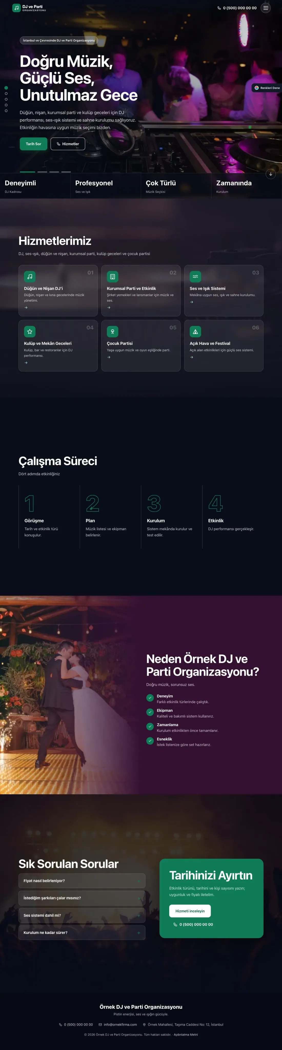 DJ ve Parti Organizasyonu için Tam Ekran Erik Turkuaz – DJ ve Parti Organizasyonu Web Sitesi ana sayfa görünümü