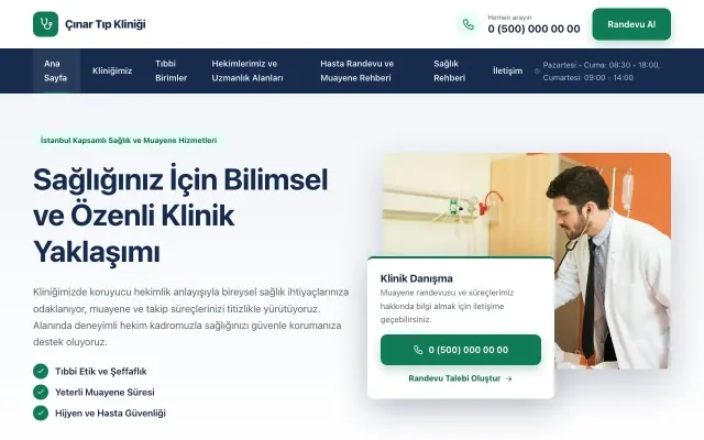 Doktor ve Klinik için Bölünmüş Mavi Turkuaz – Doktor ve Klinik Web Sitesi ana sayfa görünümü