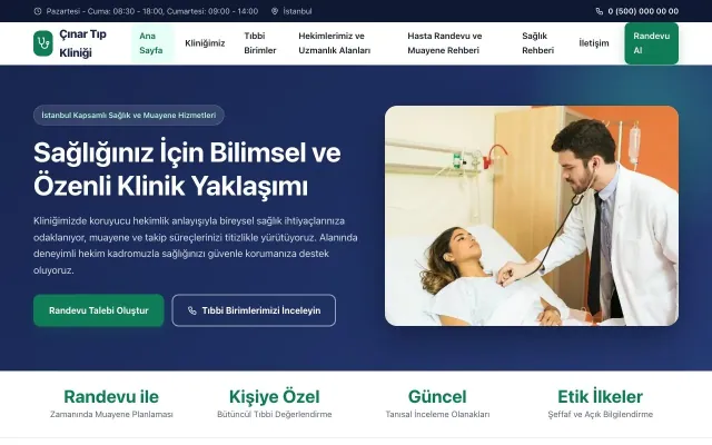 Doktor ve Klinik için Klasik Lacivert Turkuaz – Doktor ve Klinik Web Sitesi ana sayfa görünümü