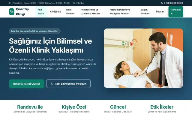 Doktor ve Klinik için Klasik Mavi Turkuaz – Doktor ve Klinik Web Sitesi ana sayfa görünümü