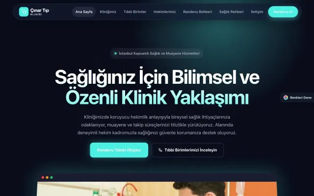 Doktor ve Klinik için Koyu Modern Lacivert Turkuaz – Doktor ve Klinik Web Sitesi ana sayfa görünümü