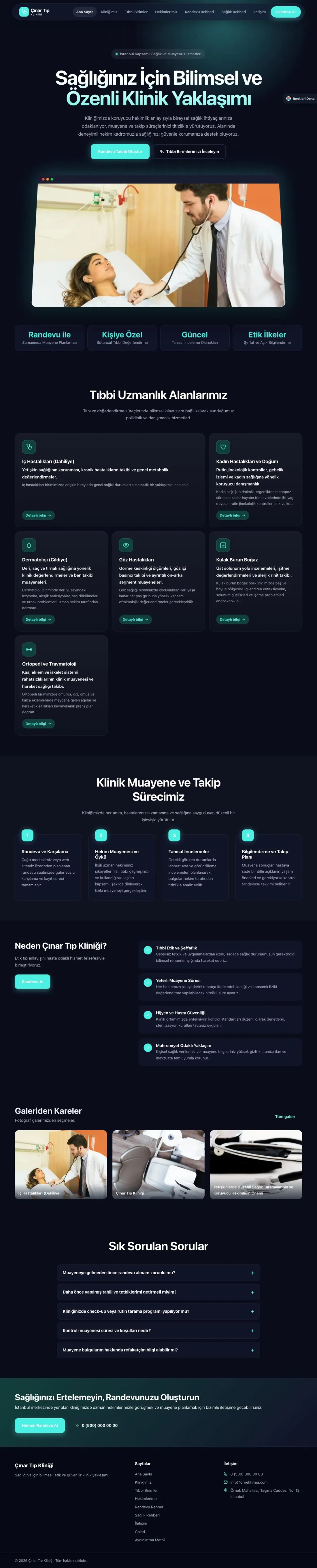 Doktor ve Klinik için Koyu Modern Lacivert Turkuaz – Doktor ve Klinik Web Sitesi ana sayfa görünümü