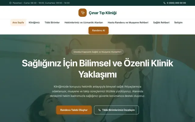 Doktor ve Klinik için Merkez Petrol Turuncu – Doktor ve Klinik Web Sitesi ana sayfa görünümü