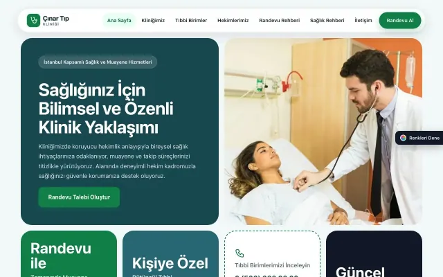 Doktor ve Klinik için Mozaik Petrol Yeşil – Doktor ve Klinik Web Sitesi ana sayfa görünümü