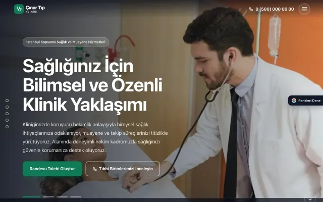 Doktor ve Klinik için Tam Ekran Mavi Turkuaz – Doktor ve Klinik Web Sitesi ana sayfa görünümü