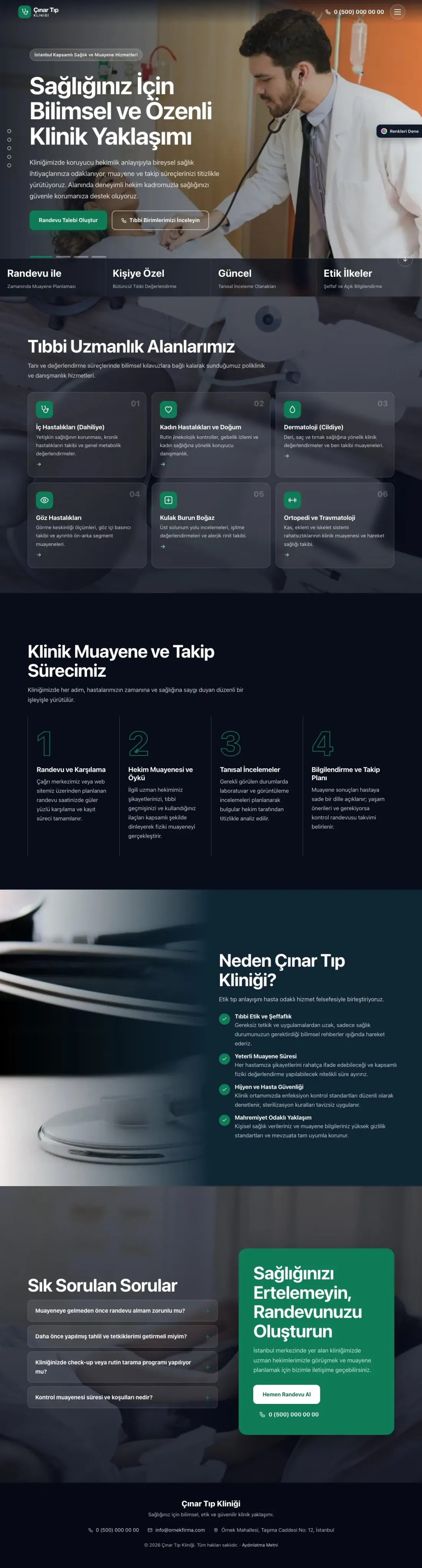 Doktor ve Klinik için Tam Ekran Mavi Turkuaz – Doktor ve Klinik Web Sitesi ana sayfa görünümü