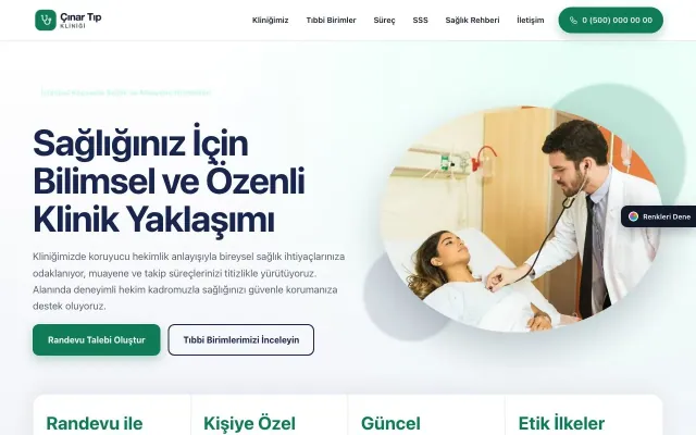 Doktor ve Klinik için Tek Sayfa Lacivert Turkuaz – Doktor ve Klinik Web Sitesi ana sayfa görünümü