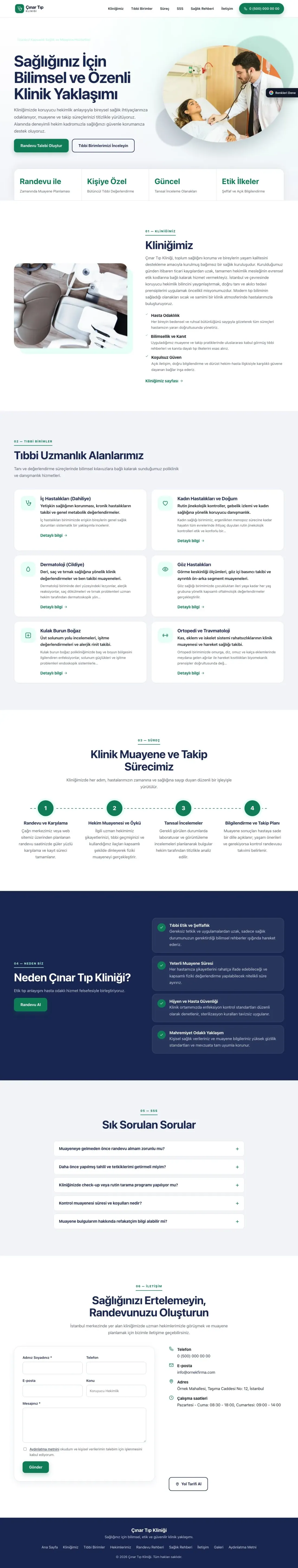 Doktor ve Klinik için Tek Sayfa Lacivert Turkuaz – Doktor ve Klinik Web Sitesi ana sayfa görünümü
