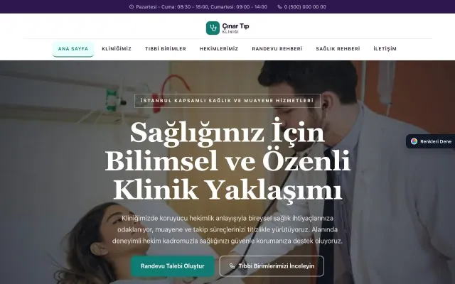 Doktor ve Klinik için Zigzag Mor Turkuaz – Doktor ve Klinik Web Sitesi ana sayfa görünümü