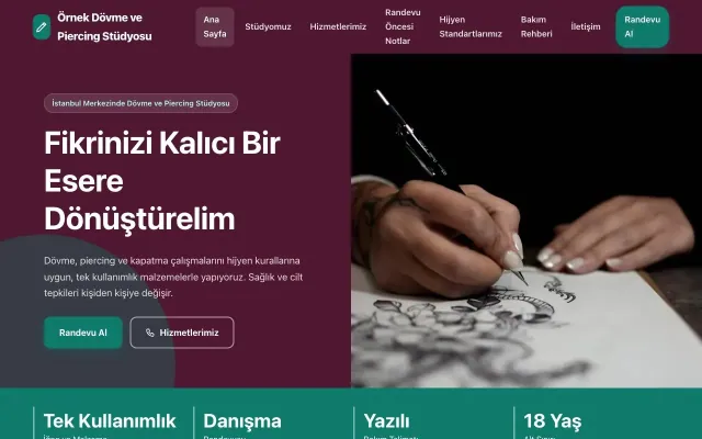 Dövme ve Estetik için Blok Erik Turkuaz – Dövme ve Estetik Web Sitesi ana sayfa görünümü