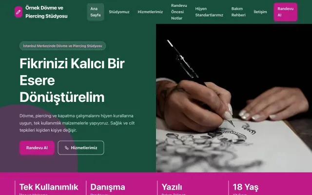 Dövme ve Estetik için Blok Petrol Pembe II – Dövme ve Estetik Web Sitesi ana sayfa görünümü