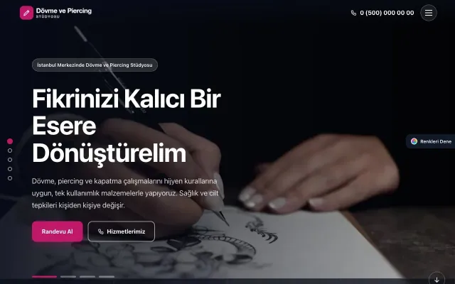Dövme ve Estetik için Tam Ekran Mor Pembe – Dövme ve Estetik Web Sitesi ana sayfa görünümü