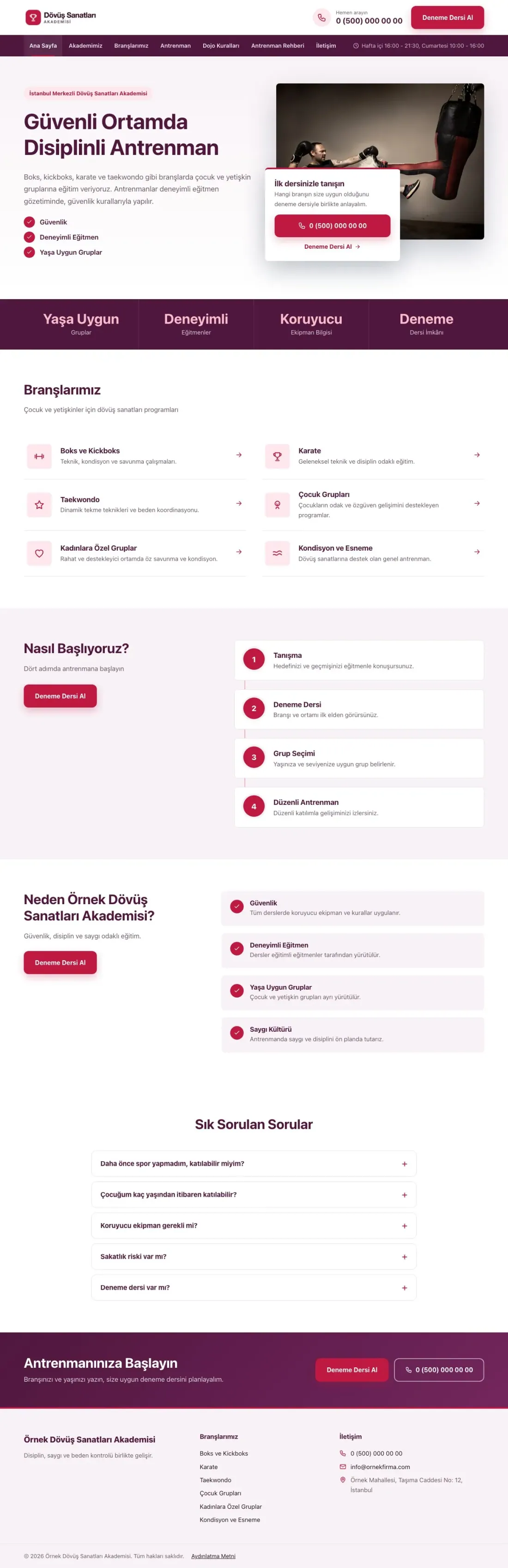 Bölünmüş Erik Kırmızı – Dövüş Sanatları ve Spor Okulu Web Sitesi ana sayfa görünümü