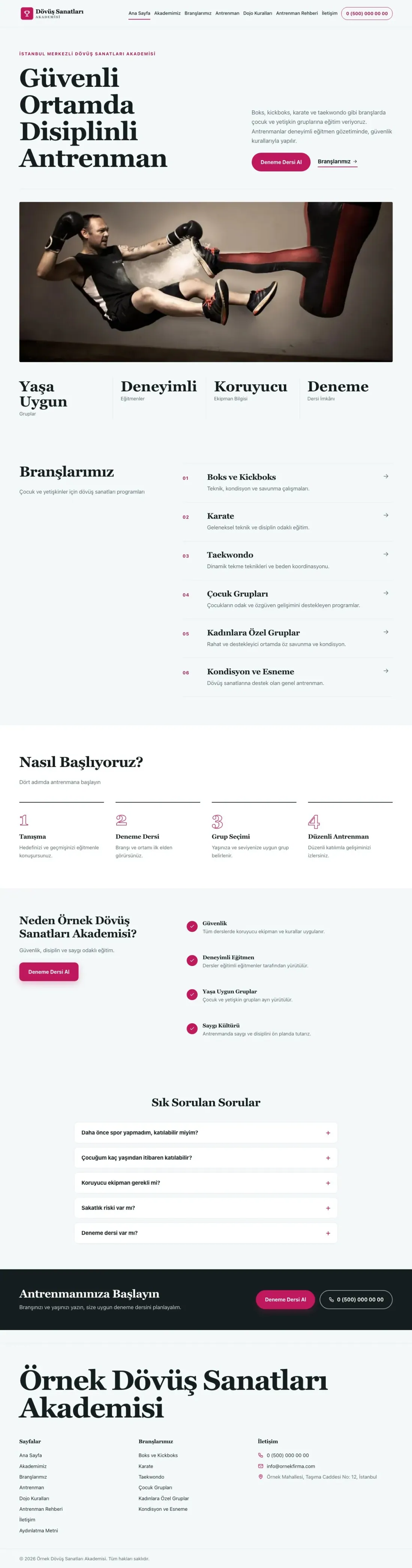 Editoryal Petrol Pembe – Dövüş Sanatları ve Spor Okulu Web Sitesi ana sayfa görünümü