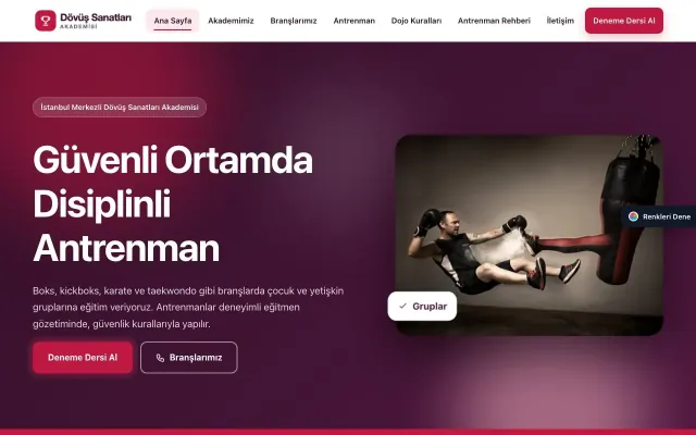 Dövüş Sanatları ve Spor Okulu için Hareketli Erik Kırmızı – Dövüş Sanatları ve Spor Okulu Web Sitesi ana sayfa görünümü