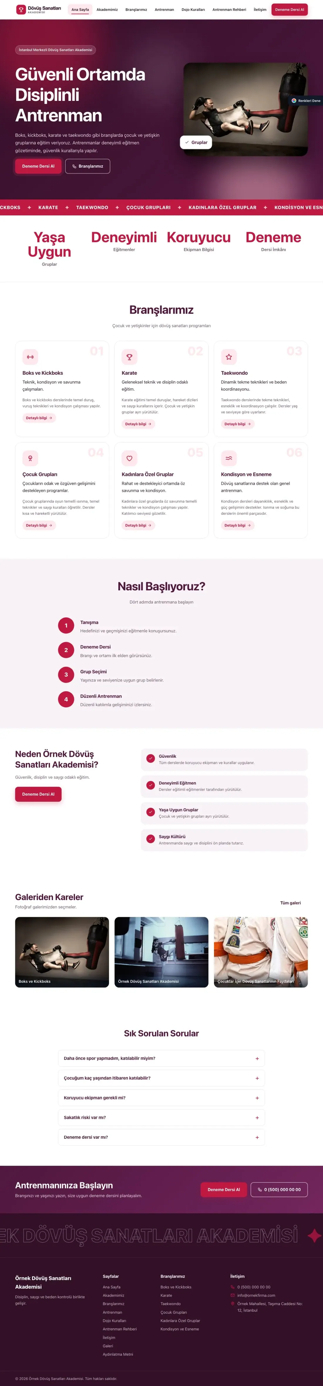 Dövüş Sanatları ve Spor Okulu için Hareketli Erik Kırmızı – Dövüş Sanatları ve Spor Okulu Web Sitesi ana sayfa görünümü