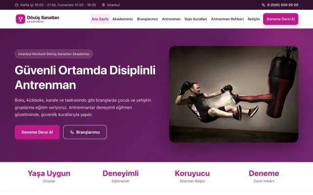 Klasik Erik Pembe – Dövüş Sanatları ve Spor Okulu Web Sitesi ana sayfa görünümü