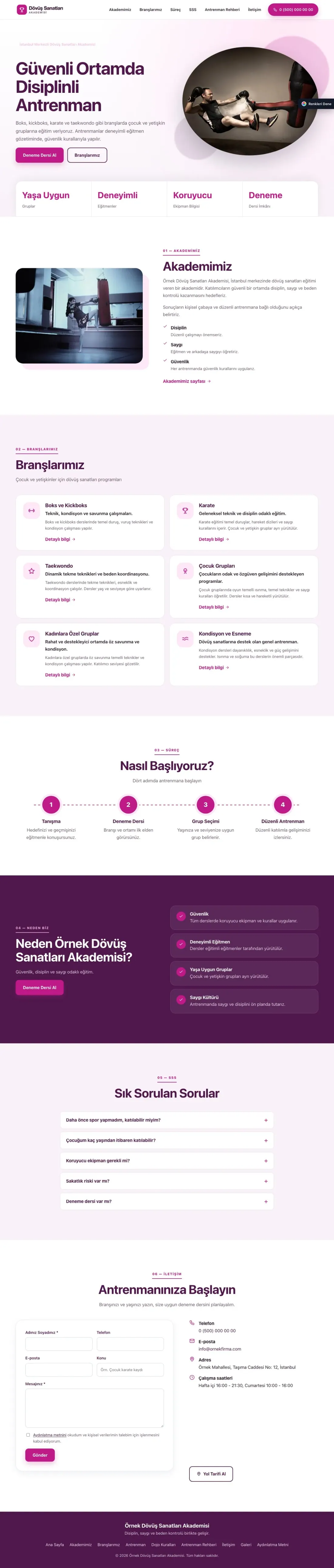 Dövüş Sanatları ve Spor Okulu için Tek Sayfa Erik Pembe – Dövüş Sanatları ve Spor Okulu Web Sitesi ana sayfa görünümü