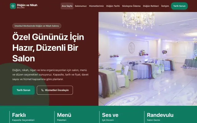 Düğün ve Nikah Salonu için Blok Bordo Turkuaz – Düğün ve Nikah Salonu Web Sitesi ana sayfa görünümü