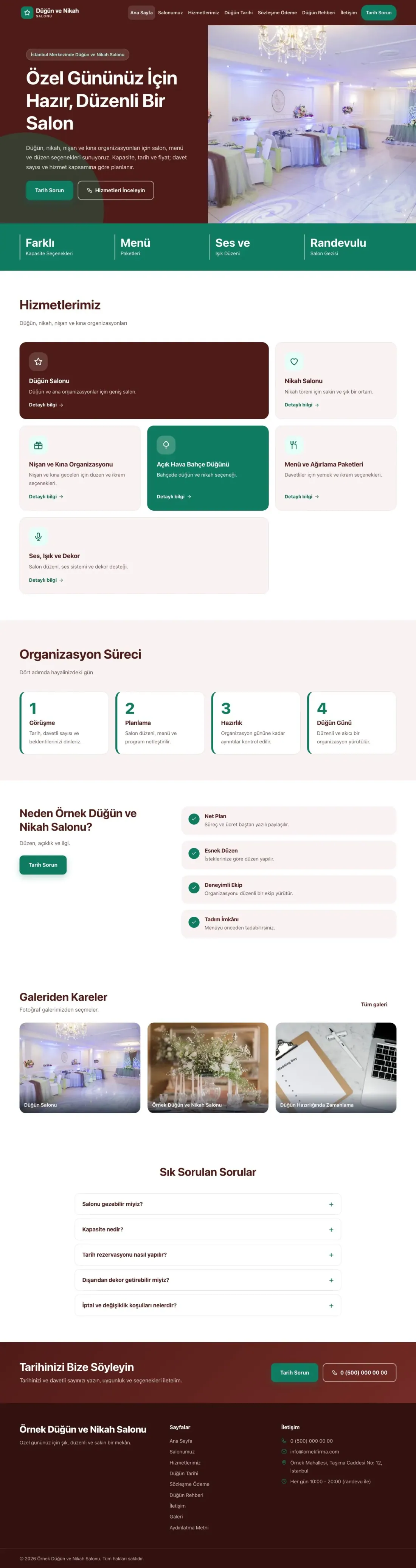 Düğün ve Nikah Salonu için Blok Bordo Turkuaz – Düğün ve Nikah Salonu Web Sitesi ana sayfa görünümü