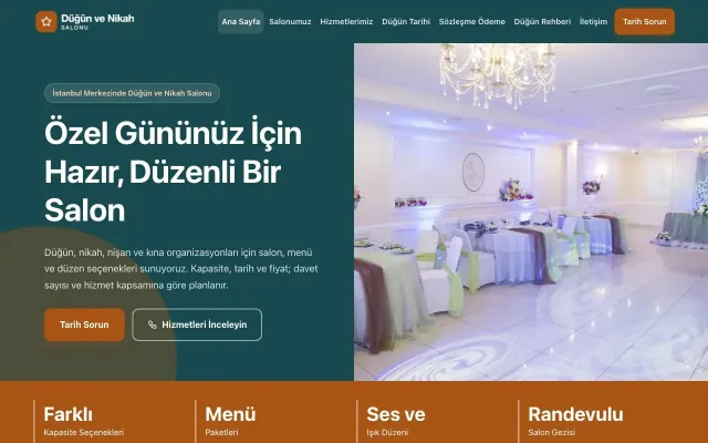 Düğün ve Nikah Salonu için Blok Petrol Turuncu – Düğün ve Nikah Salonu Web Sitesi ana sayfa görünümü