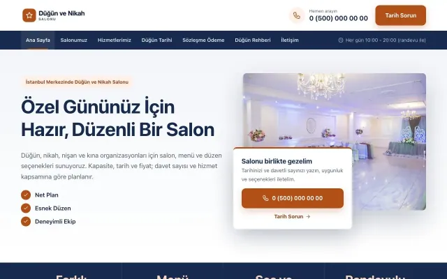 Düğün ve Nikah Salonu için Bölünmüş Mavi Turuncu – Düğün ve Nikah Salonu Web Sitesi ana sayfa görünümü