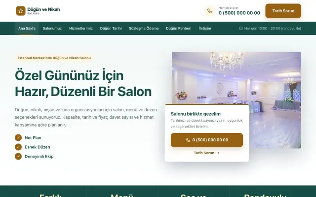 Düğün ve Nikah Salonu için Bölünmüş Petrol Turuncu – Düğün ve Nikah Salonu Web Sitesi ana sayfa görünümü