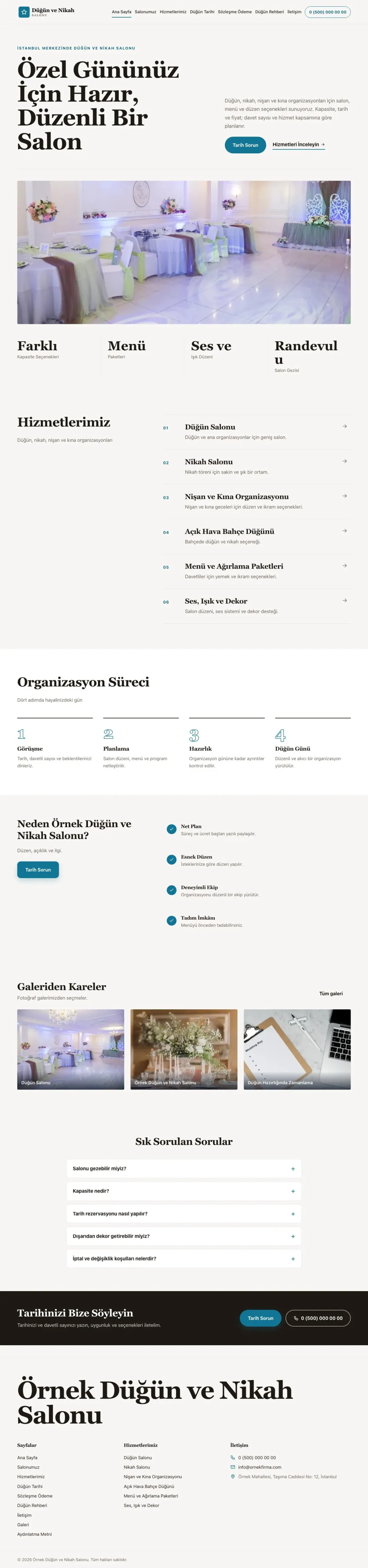 Düğün ve Nikah Salonu için Dergi Editoryal Kahve Turkuaz – Düğün ve Nikah Salonu Web Sitesi ana sayfa görünümü